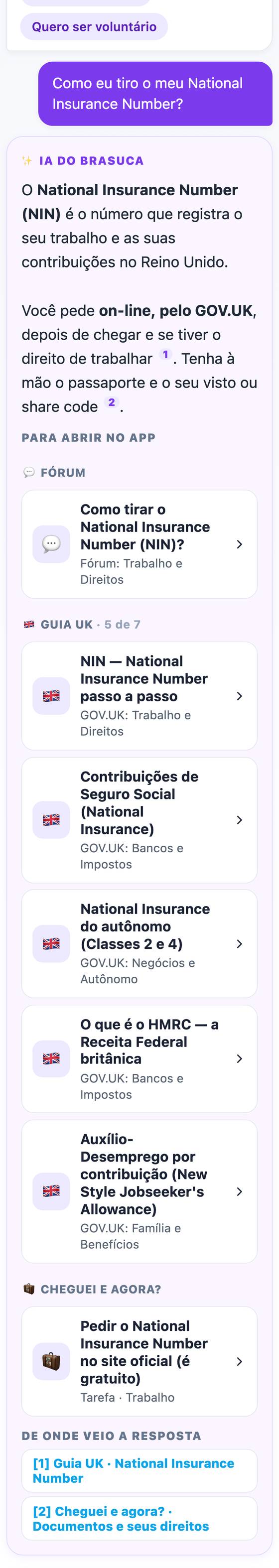 A IA do Brasuca respondendo em português